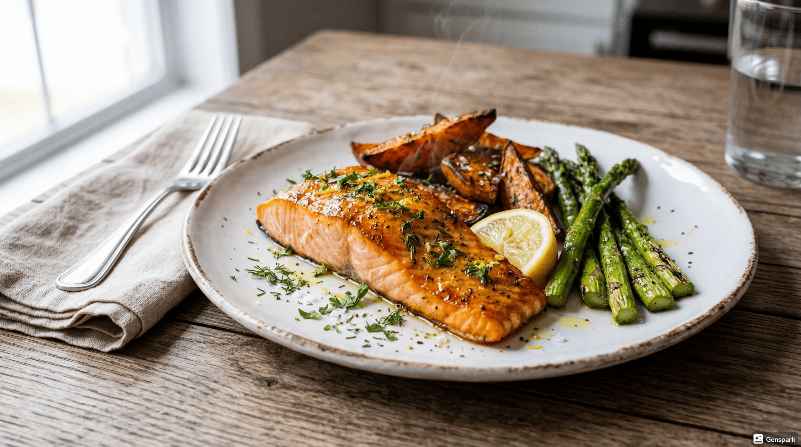 Salmón al Horno con Boniato (Camote) y Espárragos